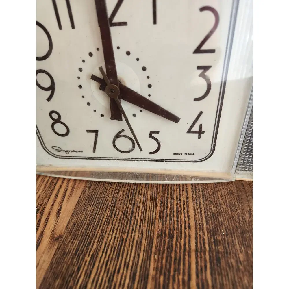 VTG MCM Ingram Wall Clock Block Number Dial Textured Side Grills Works